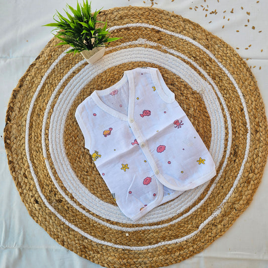 Sleeveless Muslin Jablas with Front Buttons (0-3 Months) – Soft & Breathable Baby Wear