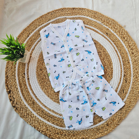 Sleeveless Muslin Jabla Set (0–3 Months) – Soft, Breezy Comfort for Newborns
