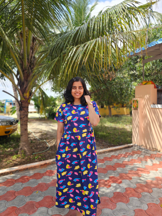 Dark Blue Colorful Sparrow Zipless Lounge Wear