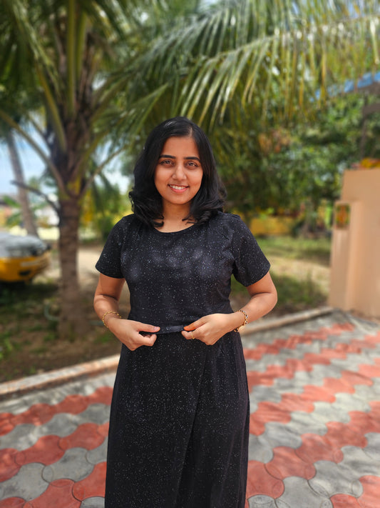 Black Glitter Zipless Lounge Wear