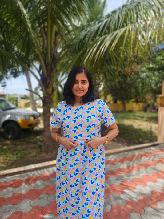 Sky Blue Multi ColorHeart Zipless Lounge Wear