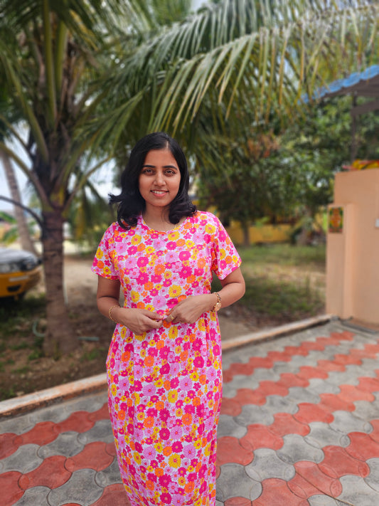 Pink Flowers Zipless Lounge Wear