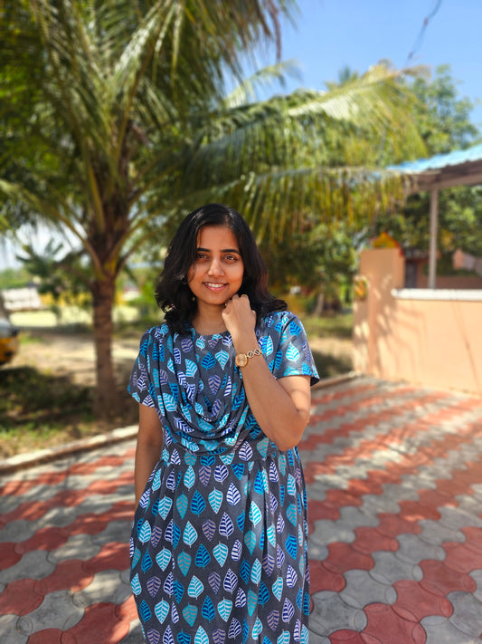 Grey and Green - Dupatta Style Feeding Lounge Wear without Zip