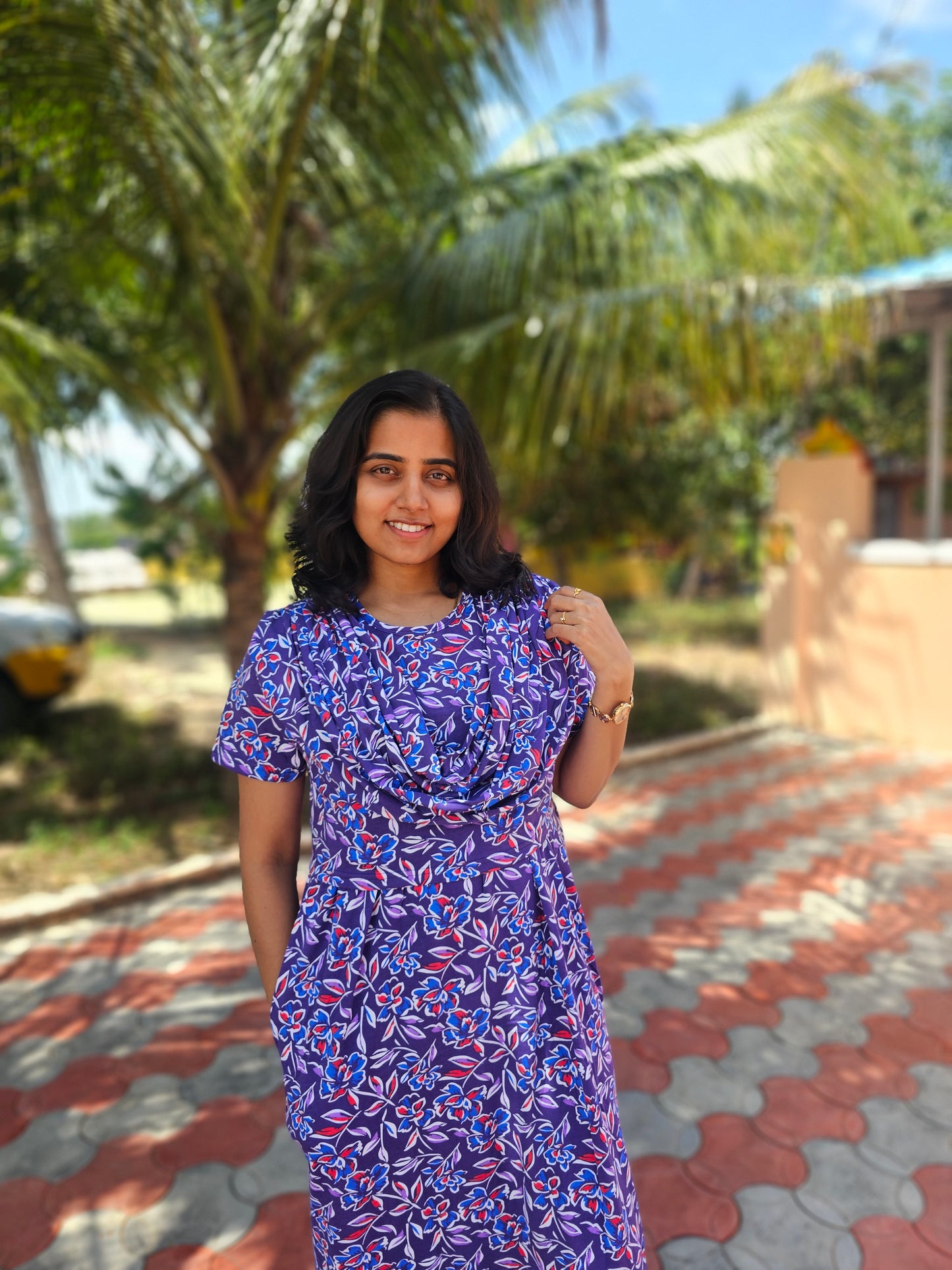 Violet Flowers- Dupatta Style Feeding Lounge Wear without Zip