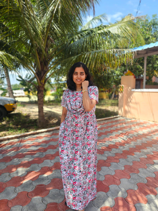 Grey and Red Heart - Dupatta Style Feeding Lounge Wear without Zip