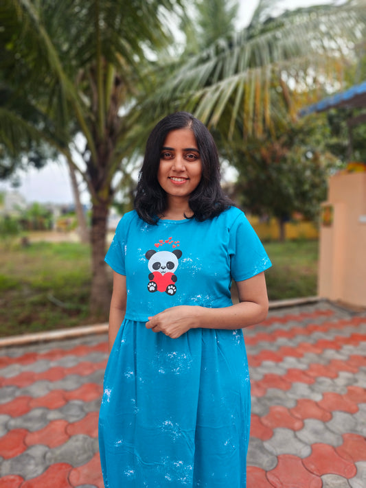 Sea green panda with heart sticker - Zipless Feeding Lounge Wear