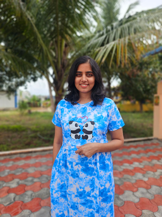 Blue Teddy panda sticker - Zipless Feeding Lounge Wear