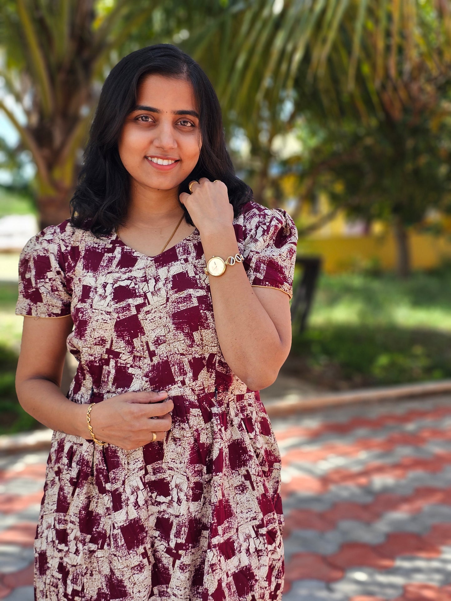 Maroon Textured Feeding Kurti with Zip Cotton