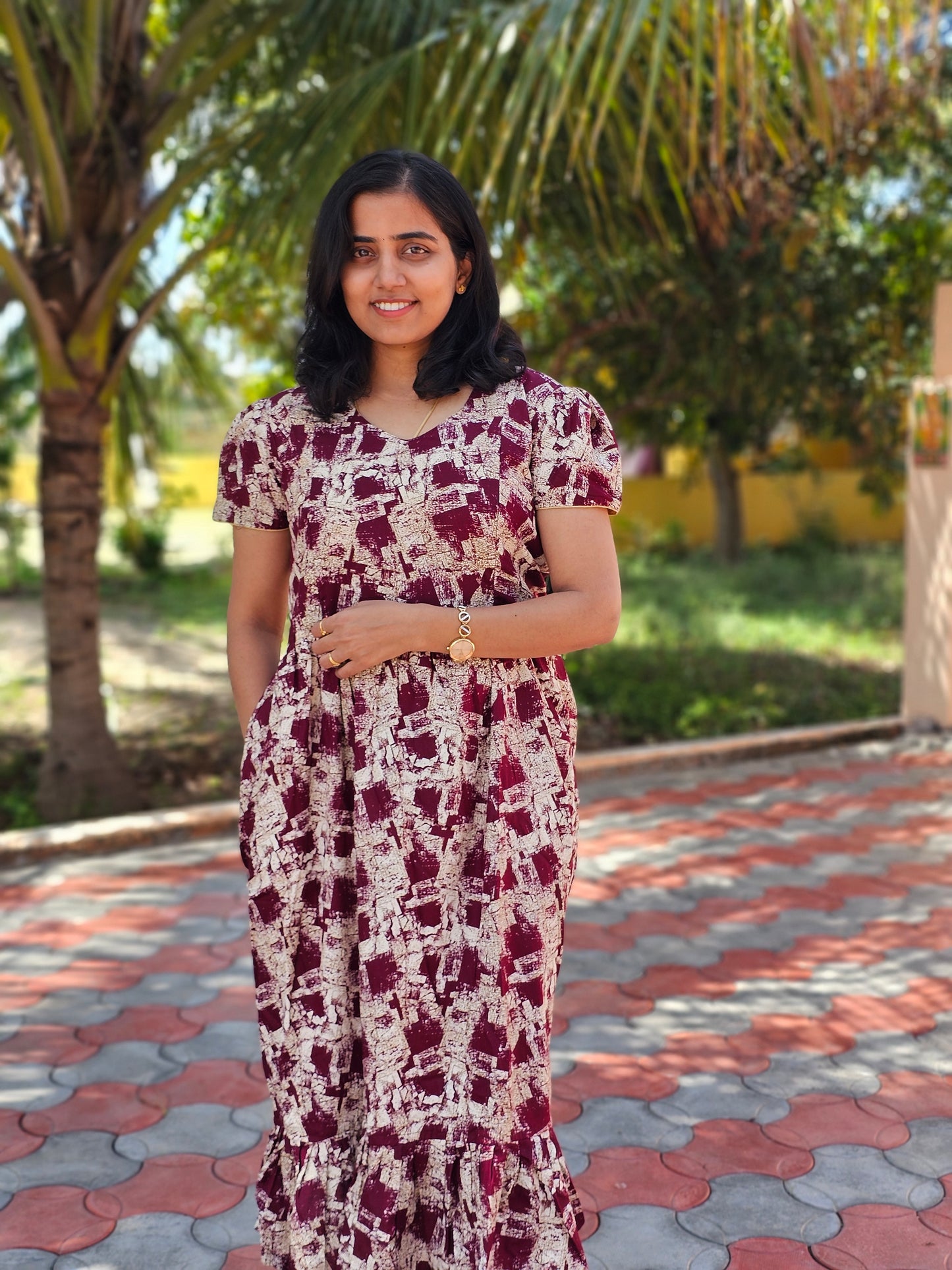 Maroon Textured Feeding Kurti with Zip Cotton