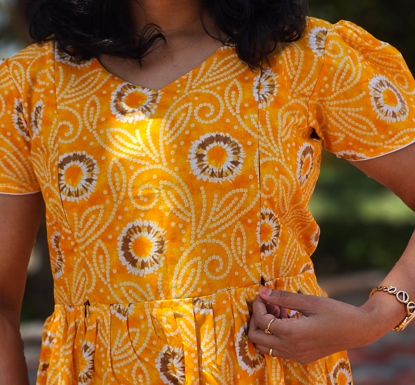 Yellow Dotted Flowers Cotton Feeding Kurti with Zip with Top Lining