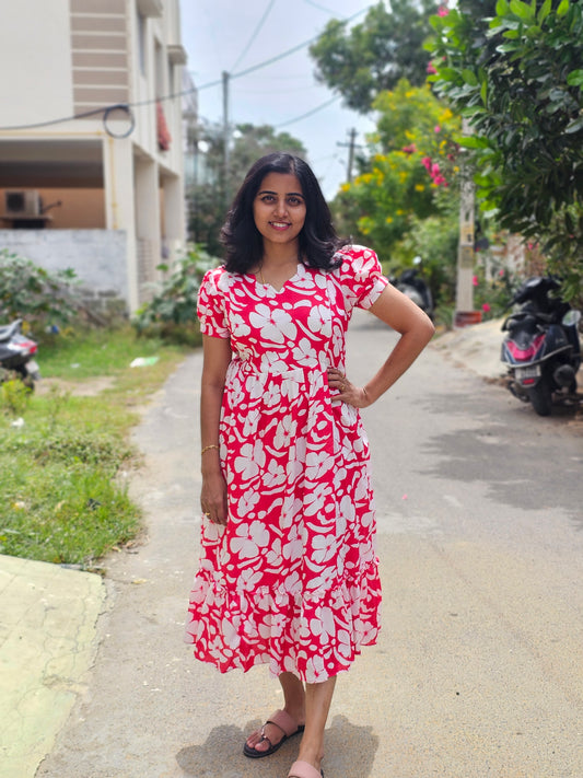 Pink White Flowers Feeding Kurti with Zip with Full Lining