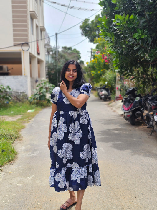 Blue White Flowers Feeding Kurti with Zip with Full Lining