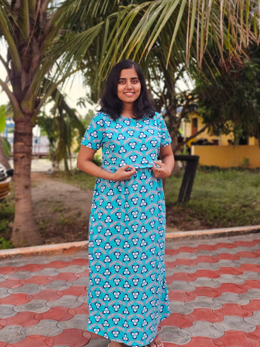 Greenish Blue Flowers - Feeding Lounge Wear