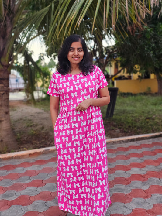 Pink and white Bow - Feeding Lounge Wear