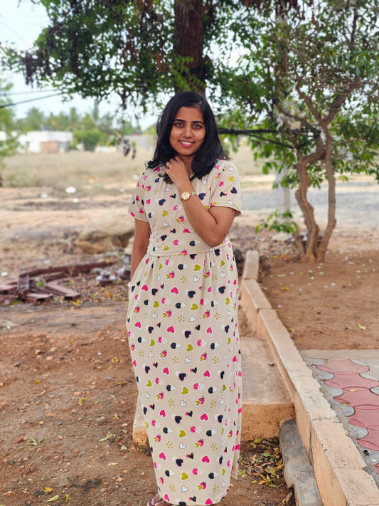 Beige Colorful Hearts - Feeding Lounge Wear