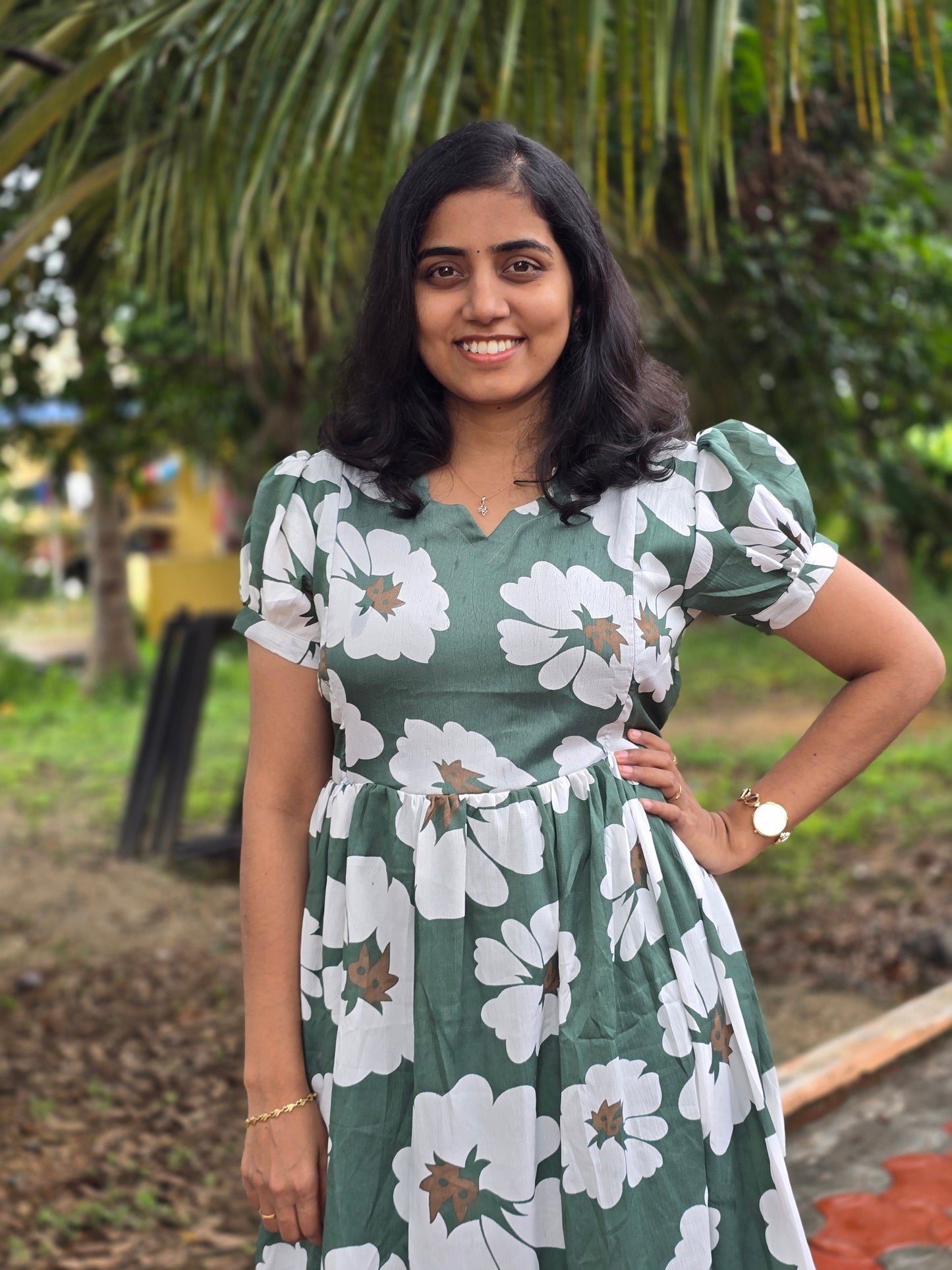 Green Flowers Feeding Maxi with Zip and Full Lining