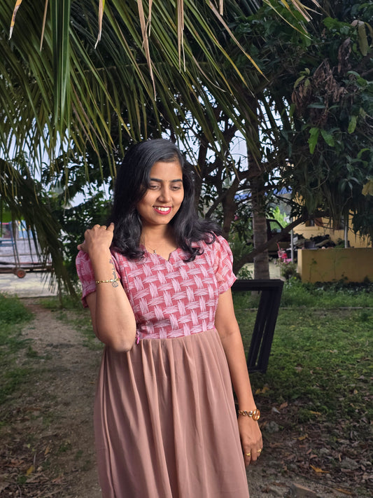 Dust Pink dual tone Feeding Maxi with Zip and Full Lining