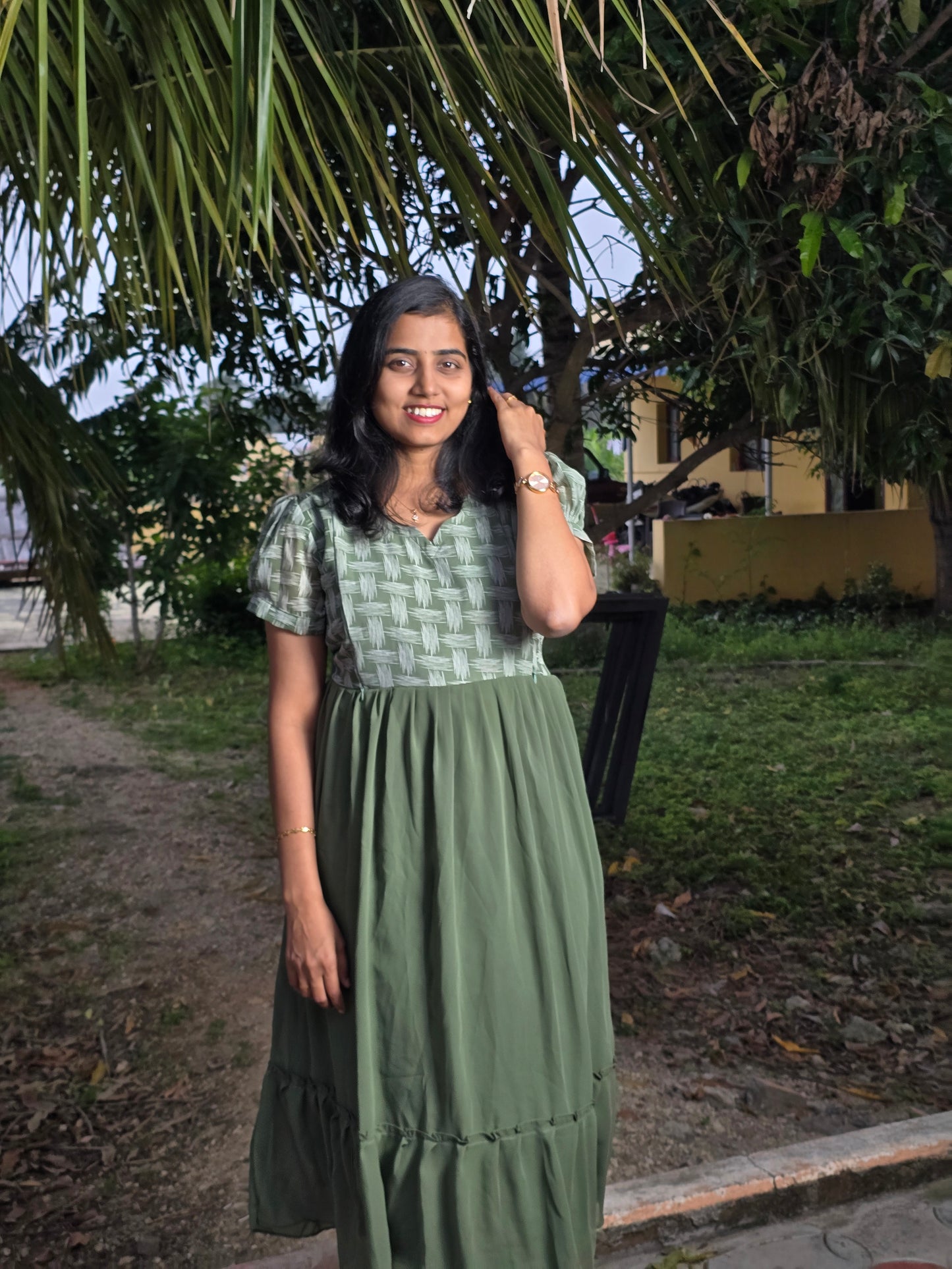 Green dual tone Feeding Maxi with Zip and Full Lining