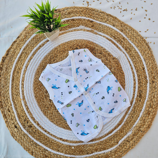Sleeveless Muslin Jablas with Front Buttons (0-3 Months) – Soft & Breathable Baby Wear
