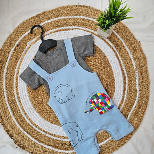 Dungaree Elephant Themed for Kids – Blue and Grey Delight