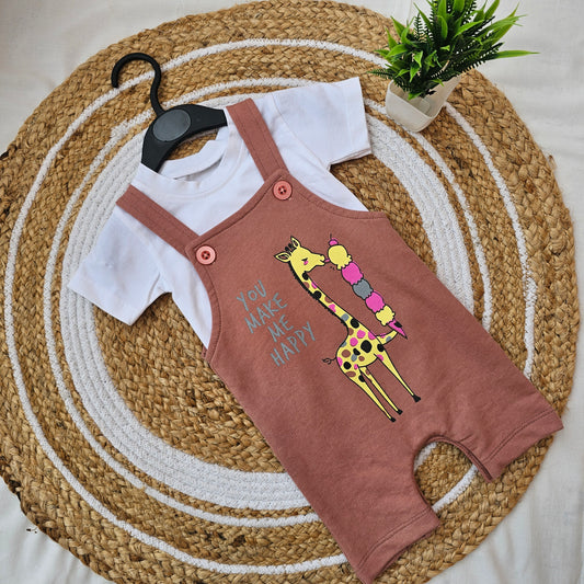 Dungaree – White & Brown Giraffe Theme for Kids – Tall on Style, Soft on Skin