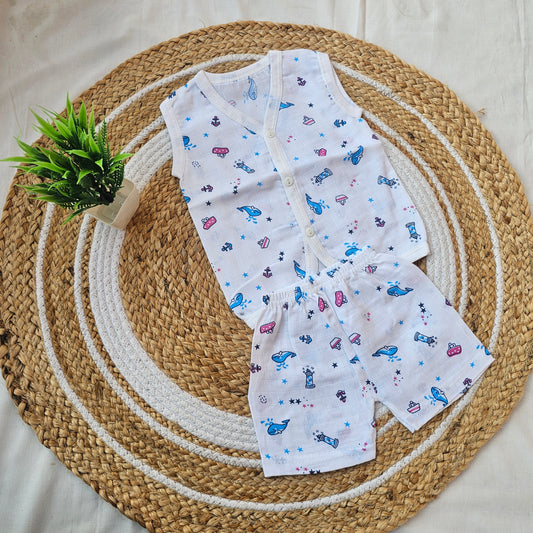 Sleeveless Muslin Jabla Set (0–3 Months) – Soft, Breezy Comfort for Newborns