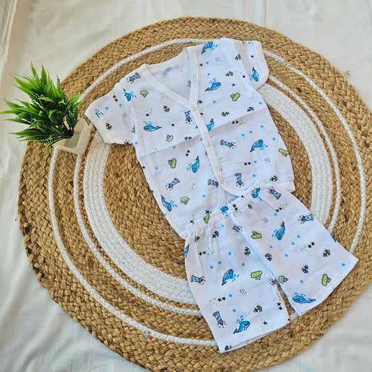 Half Sleeve Muslin Jabla Set (0–3 Months) – Everyday Softness for Your Baby