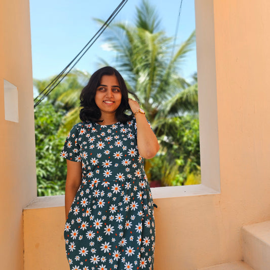 Dark Green - Flowers - Zipless Lounge Wear