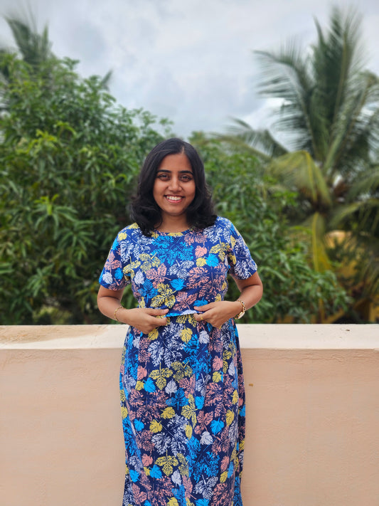 Dark Blue Leaves - Zipless Lounge Wear
