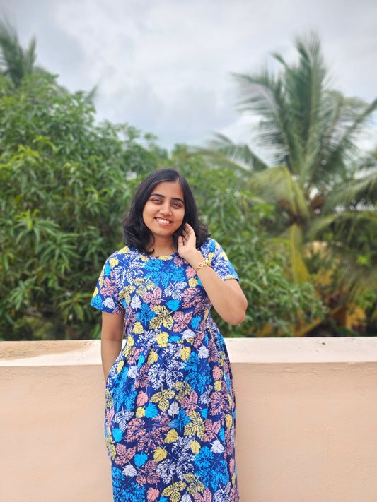 Dark Blue Leaves - Zipless Lounge Wear