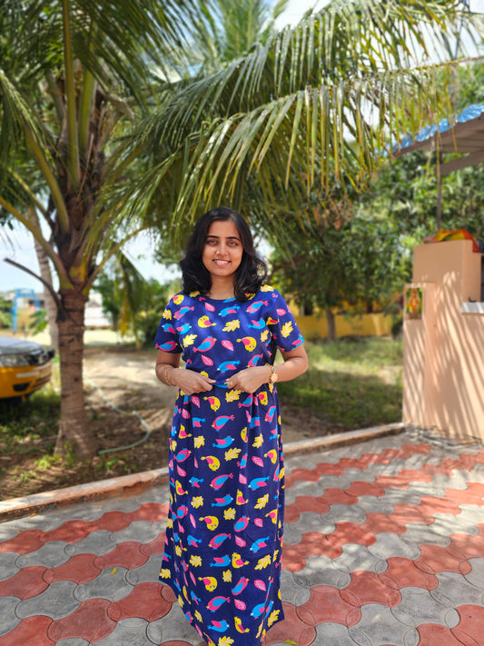 Dark Blue Colorful Sparrow Zipless Lounge Wear