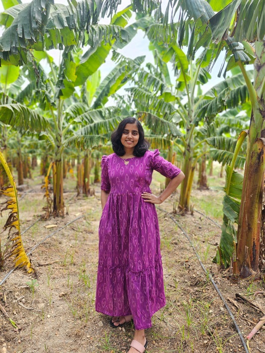 Violet Feeding Kurti with Zip Ikkat Cotton