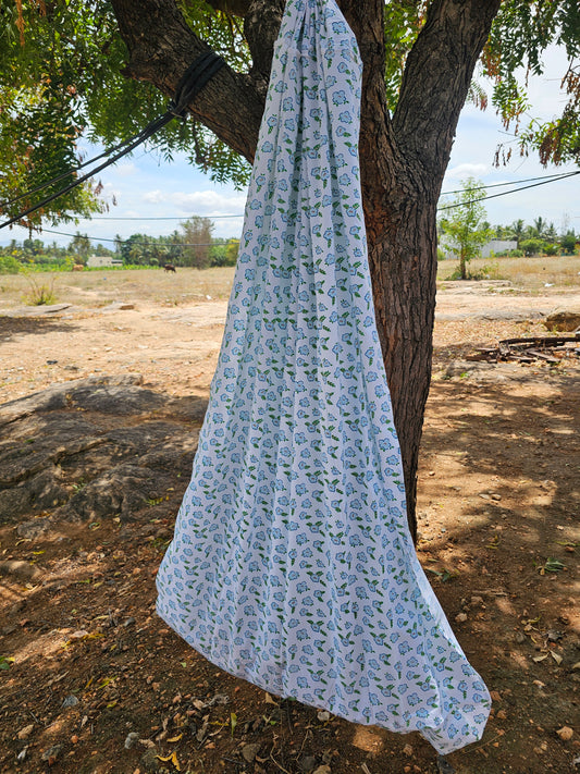 Pure Cotton Sleep Safe Thottil with Net - Green Blue Flowers and Leaves