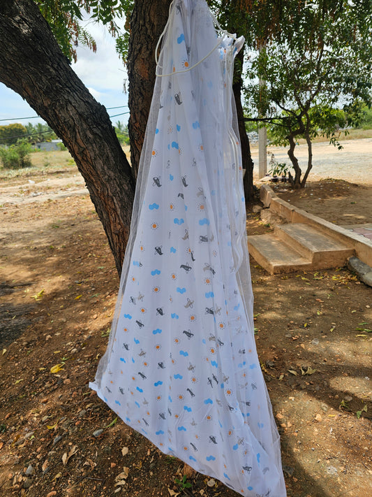 Pure Cotton Sleep Safe Thottil with Net - Clouds Sun Aeroplane
