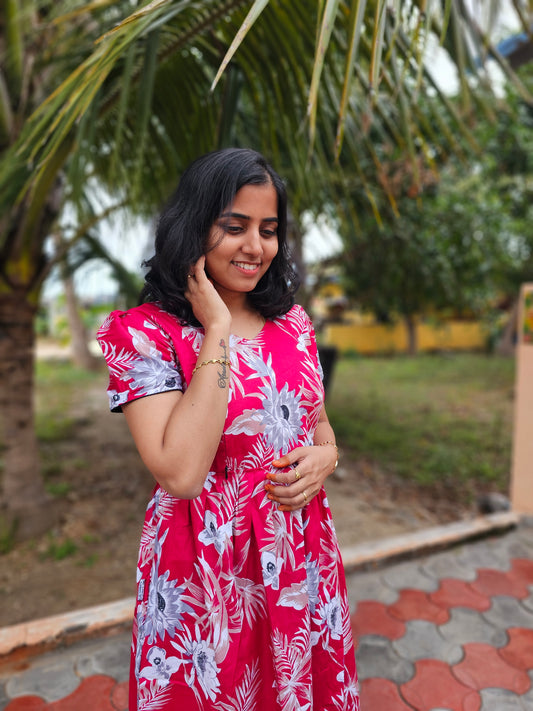 Dark Pink Feeding Kurti with Zip Cotton