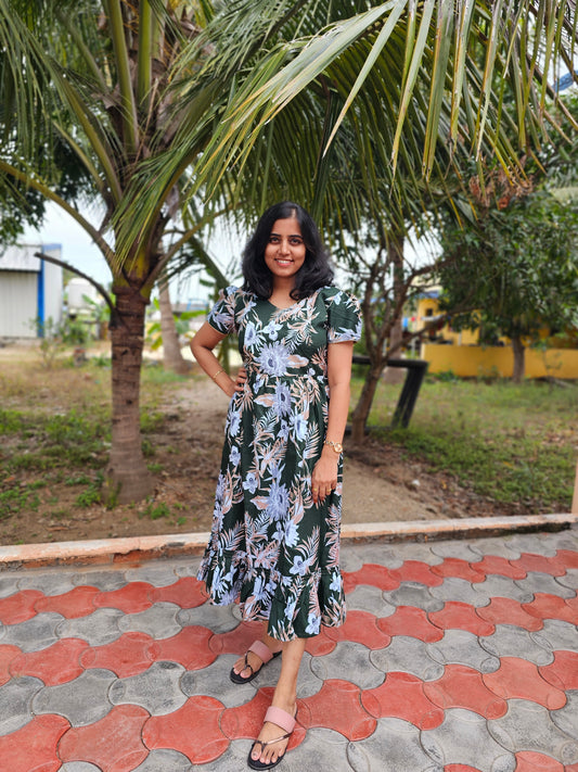 Green Flowers Feeding Kurti with Zip Cotton