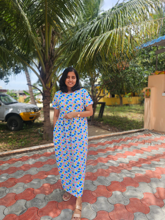 Sky Blue Multi ColorHeart Zipless Lounge Wear