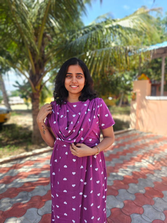 Purple Hearts - Dupatta Style Feeding Lounge Wear without Zip