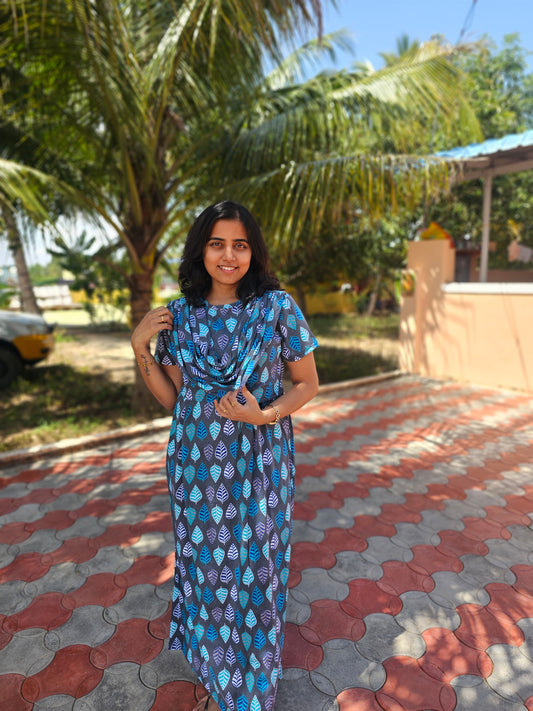 Grey and Green - Dupatta Style Feeding Lounge Wear without Zip