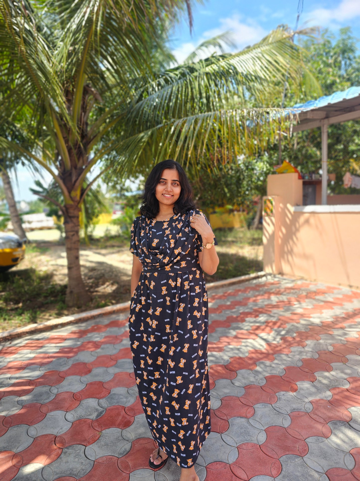 Black Bear - Dupatta Style Feeding Lounge Wear without Zip