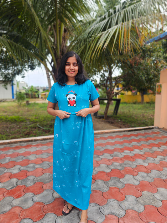Sea green panda with heart sticker - Zipless Feeding Lounge Wear