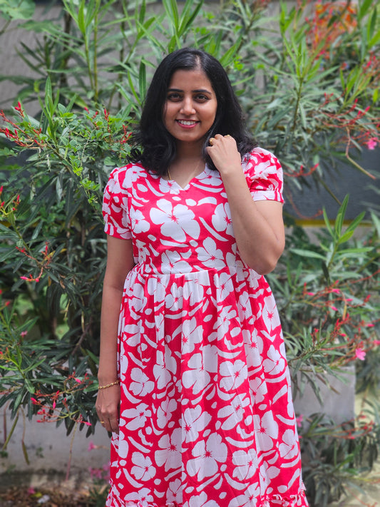 Pink White Flowers Feeding Kurti with Zip with Full Lining