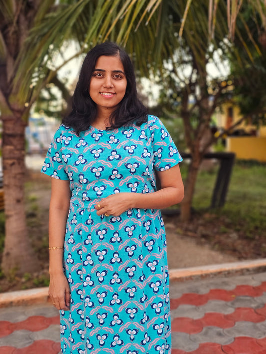 Greenish Blue Flowers - Feeding Lounge Wear