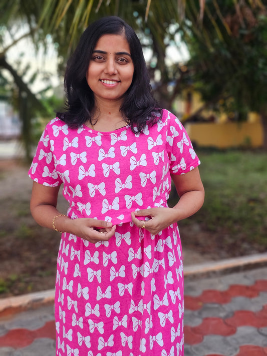 Pink and white Bow - Feeding Lounge Wear
