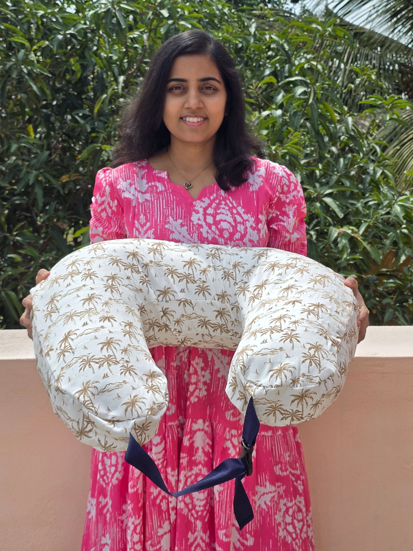 Feeding Pillow with belt- White and Brown Coconut Trees