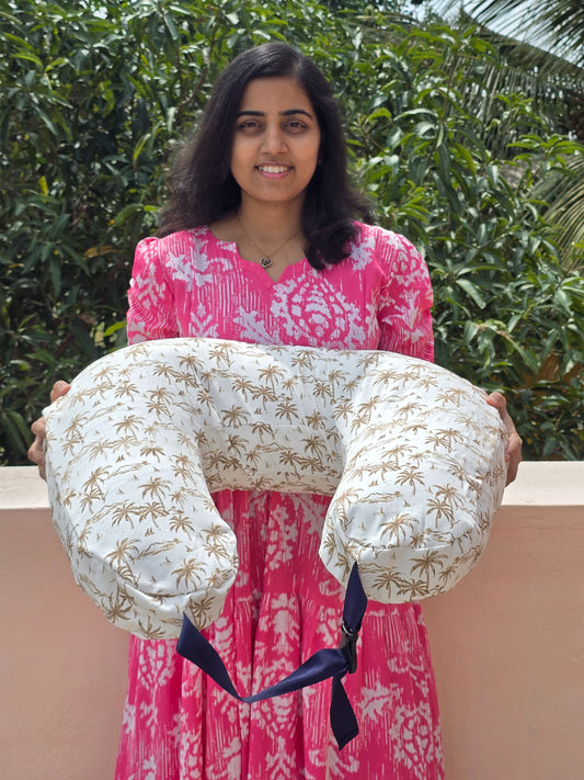 Feeding Pillow with belt- White and Brown Coconut Trees