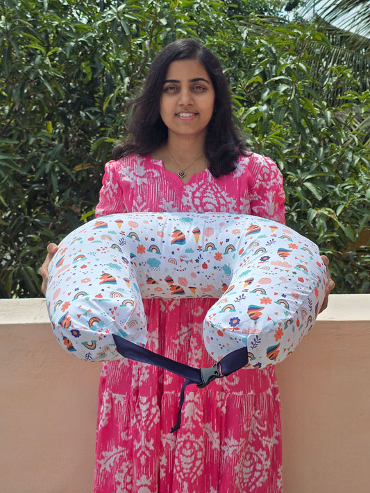 Feeding Pillow with belt- Multi Colourful Rainbows, icecreams