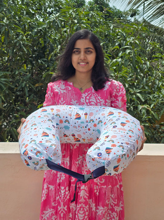 Feeding Pillow with belt- Multi Colourful Rainbows, icecreams