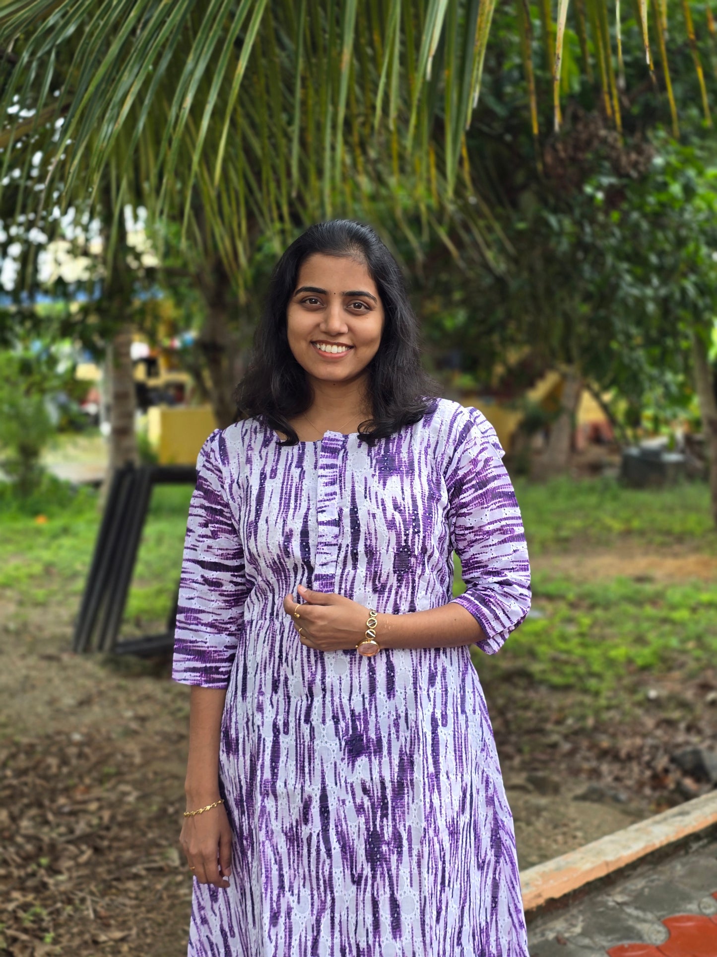 Violet Ikkat Cotton Hakoba Feeding Maxi Center Button and Full Lining