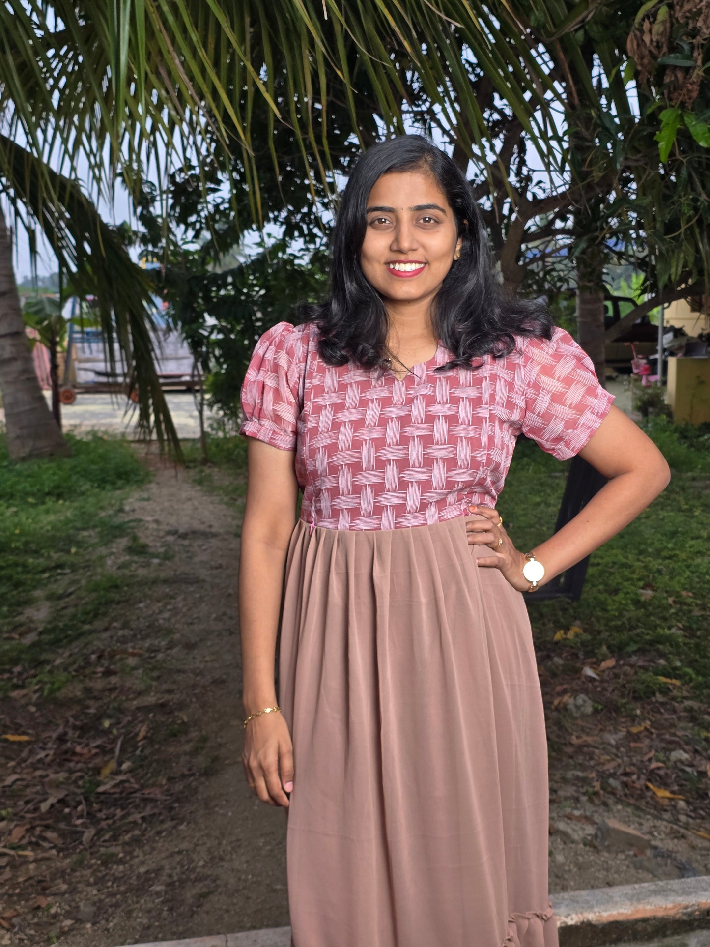 Dust Pink dual tone Feeding Maxi with Zip and Full Lining